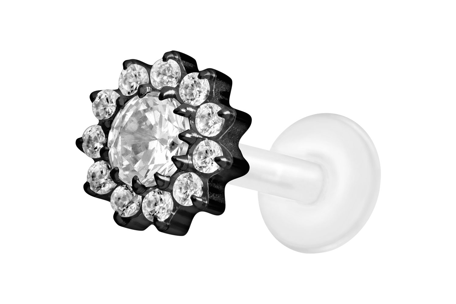PTFE Labret Piercing mit Innengewinde + Titan-Aufsatz KRISTALLBLUME